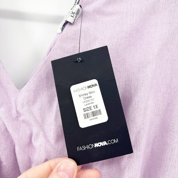 NWT‎ Fashion Nova Preppy Beachy Shirley Linen Blend Mini Dress Size 1X Lavender - Picture 6 of 8